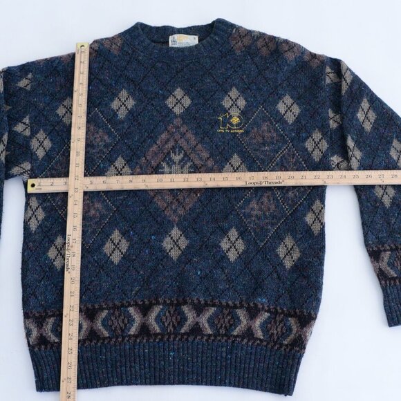 VTG 80s London Fog Blue Taupe Argyle Eclectic Grandpa Wool Crew Neck Sweater L - Picture 3 of 10